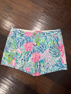 Lilly Pulitzer Tropical Floral Print Cotton Shorts in Pink, Blue & Green